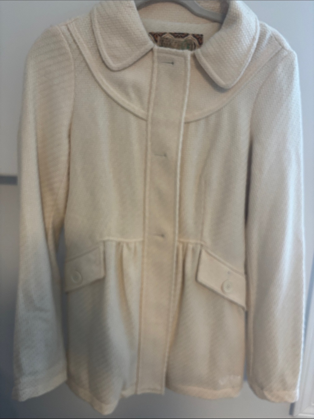 Billabong Cream Textured Pea Coat with Rounded Collar